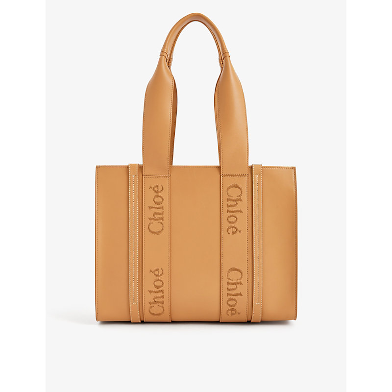 Chloé Chloe Womens Light Tan Woody Medium Leather Tote Bag