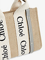 CHLOE: Woody mini linen tote bag