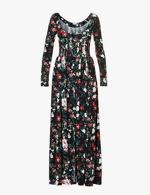 PACO RABANNE: Floral-print pleated stretch-woven jersey maxi dress