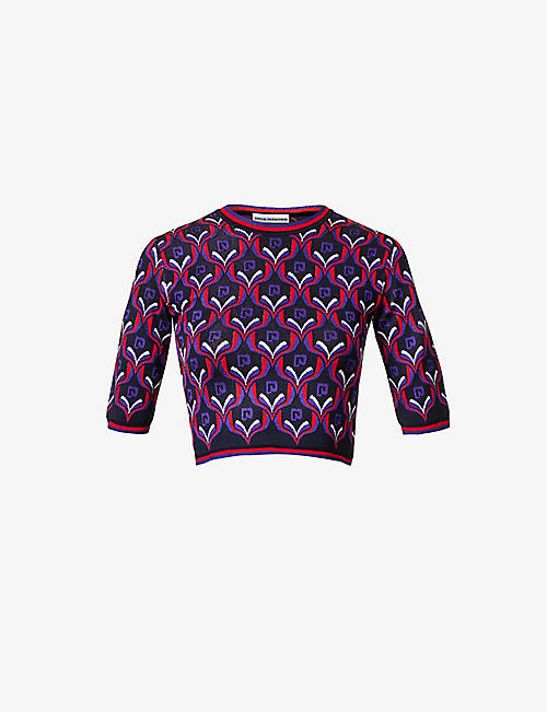 PACO RABANNE: Paisley-pattern round-neck stretch-knit top