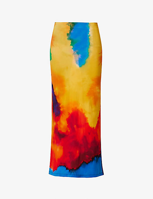 PACO RABANNE: Print-embellished stretch-woven jersey maxi skirt