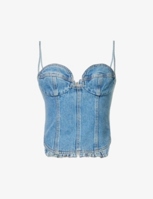 Magda Butrym Double Stitched Denim Corset Top In Blue
