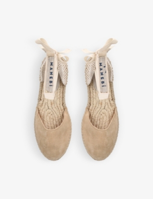 Shop Manebi Women's Beige Hamptons Contrast-stitch Suede Espadrilles