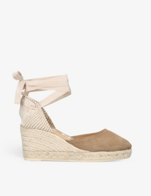 Manebi Suede Hamptons Wedge Espadrilles 80 In Taupe