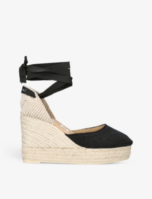 Manebi Hamptons Suede Heart-shaped Wedge Espadrilles In Black
