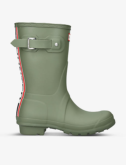 HUNTER: Original Short tri-colour logo-embellished rubber wellington boots