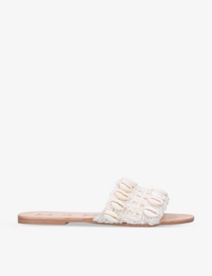 Manebi Womens Beige Yucatan Shell-embellished Raffia Sandals