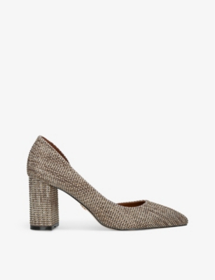 Shop Kurt Geiger London Women's Beige Burlington Cut-out Heeled Woven Courts In White