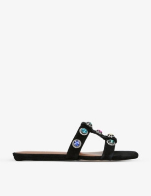 Shop Kurt Geiger Octavia Crystal-embellished Suede Mules In Black