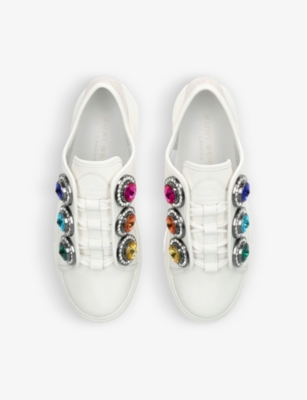 Shop Kurt Geiger Laney Octavia Crystal-embellished Low-top Leather Trainers In White