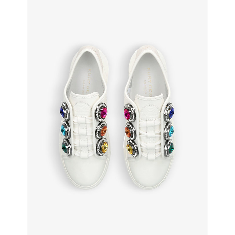 Shop Kurt Geiger Laney Octavia Crystal-embellished Low-top Leather Trainers In White