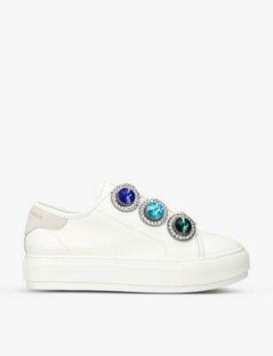 Shop Kurt Geiger Laney Octavia Crystal-embellished Low-top Leather Trainers In White