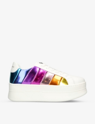 KURT GEIGER LONDON: Laney Pumped platform-sole striped leather low-top trainers