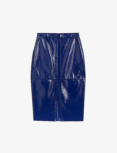 TED BAKER: Vinell panelled faux-leather midi skirt