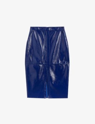 Ted Baker Vinell Panelled Faux-leather Midi Skirt In Blue