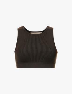 ESSENTIALS FEAR OF GOD ESSENTIALS WOMEN'S OFF BLACK ESSENTIALS LOGO-PATCH WOVEN TANK TOP,64846805