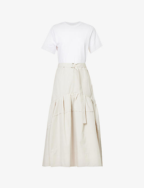 3.1 PHILLIP LIM: Tiered-hem shirred cotton midi dress