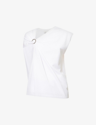 3.1 PHILLIP LIM: Asymmetric-neck gathered cotton-jersey T-shirt