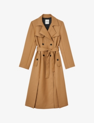 Shop Sandro Women's Naturels Double-breasted Woven Trench Coat In Brown