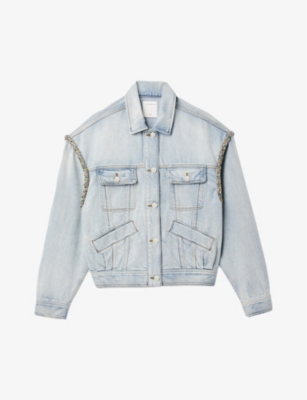 Sandro Paloma Faded Embellished Denim Jacket