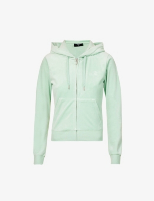 Juicy Couture Womens Grayed Jade Robertson Logo-embroidered Velour Hoody In Grayed Jade