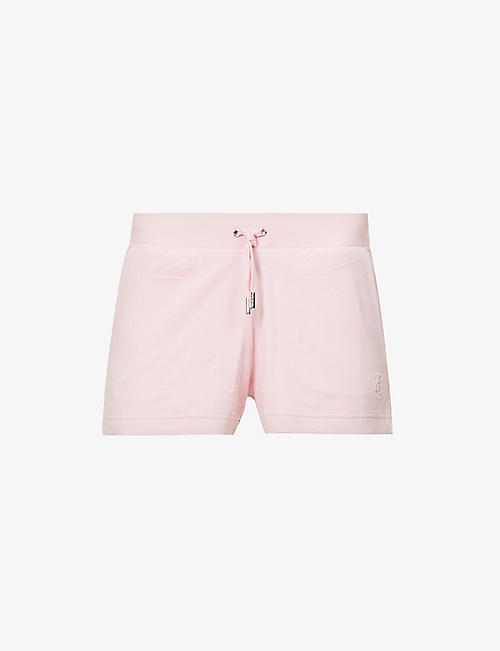 JUICY COUTURE: Brand-embroidered elasticated-waist velour shorts