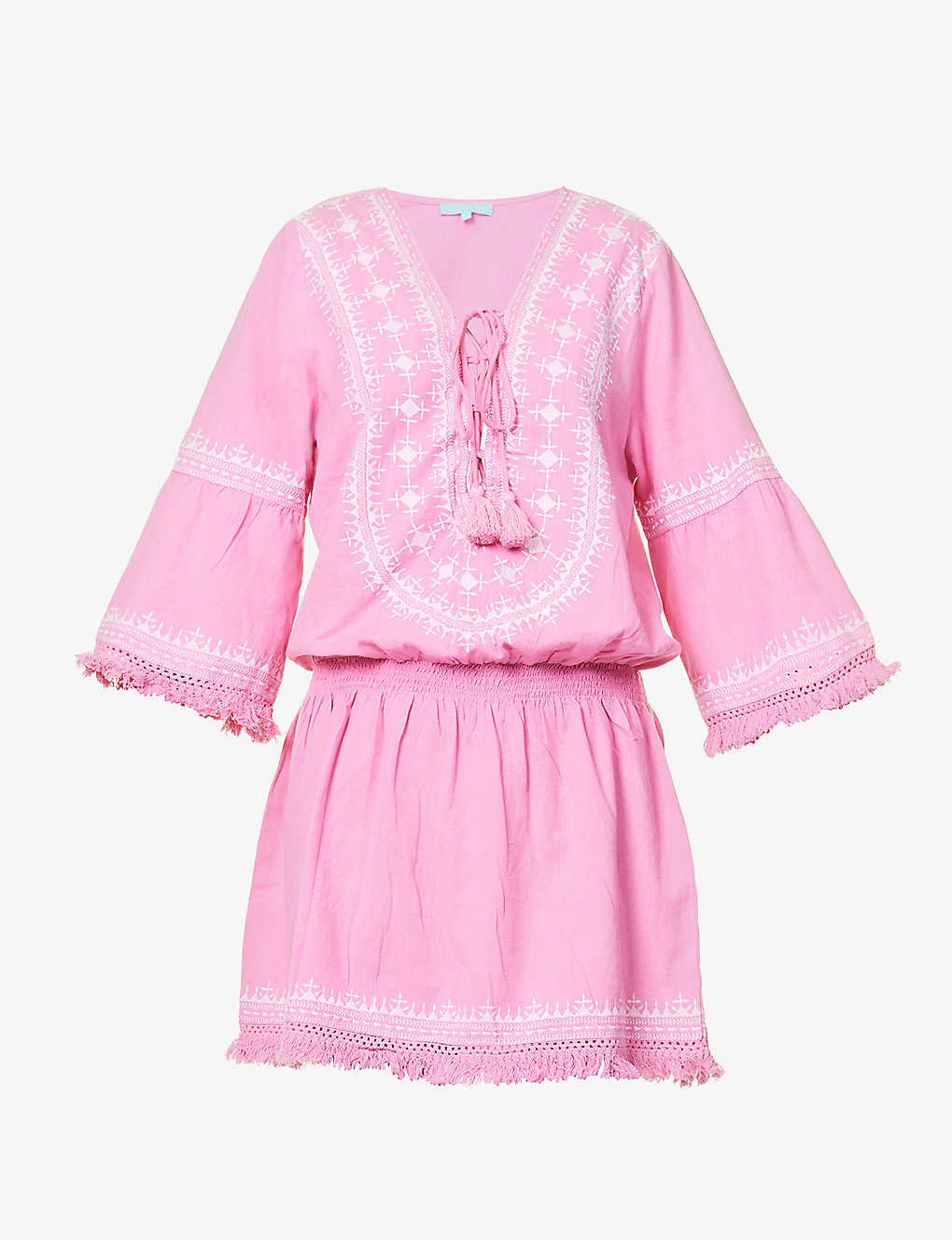 Melissa Odabash Martina V-neck Embroidered-pattern Cotton And In Pink/white
