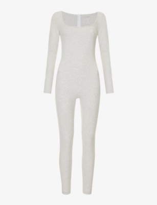 ADANOLA: Square-neck long-sleeved stretch-cotton unitard
