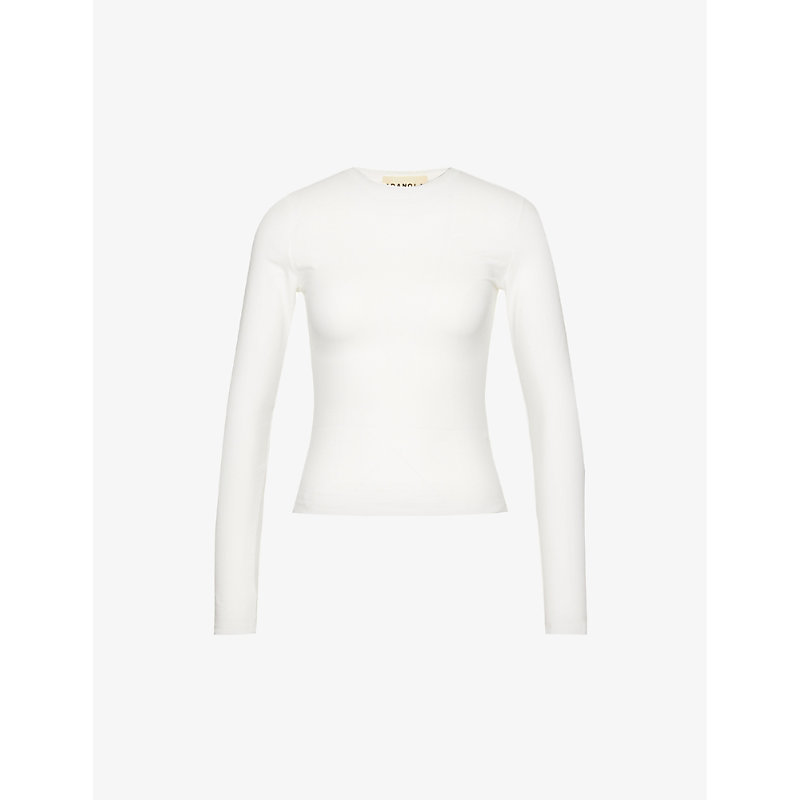 Adanola Womens White Slim-fit Brand-embroidered Stretch-cotton Top