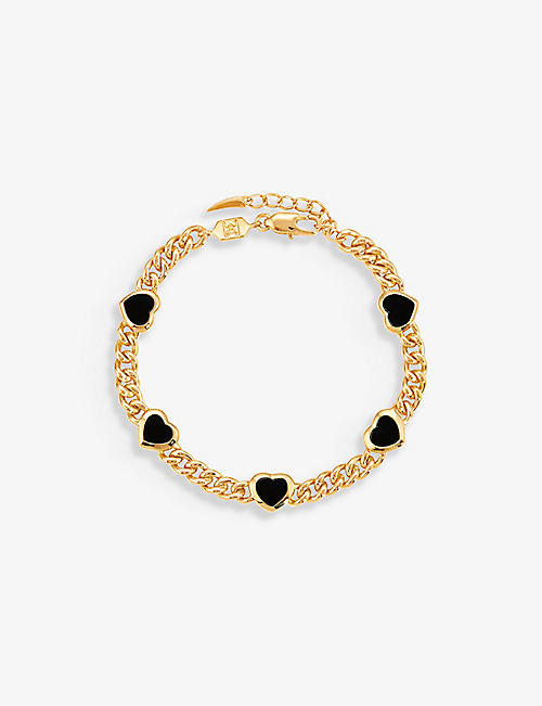MISSOMA: Heart-charm 18ct yellow gold-plated brass and black onyx bracelet