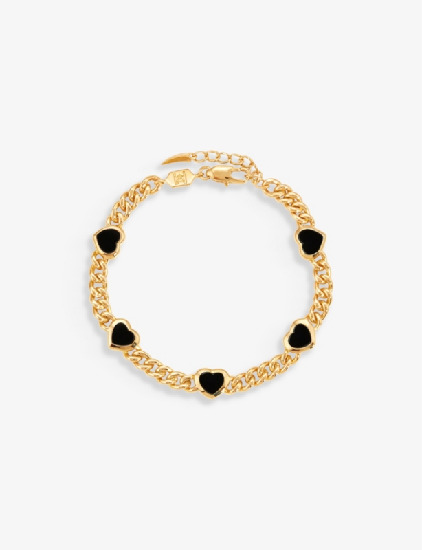 Heart-charm 18ct yellow gold-plated brass and black onyx bracelet