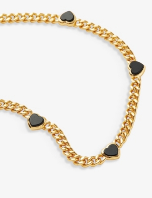 Shop Missoma Women's Gold Heart-charm 18ct Yellow Gold-plated Brass And Black Onyx Necklace