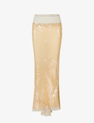 RICK OWENS RICK OWENS WOMENS PEARL/CHAMPAGNE RICAMATA SEQUIN-EMBELLISHED SILK MAXI SKIRT 64886252