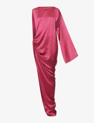 RICK OWENS RICK OWENS WOMENS FUSCHIA EDFU ONE-SLEEVE SILK MAXI DRESS,64886566