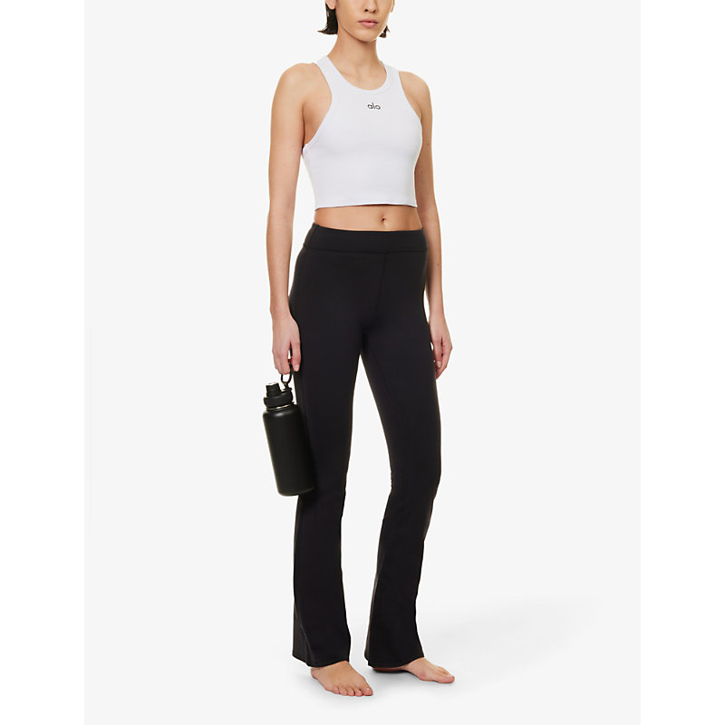Shop Alo Yoga Womens White/black Aspire Brand-print Stretch-cotton Tank Top