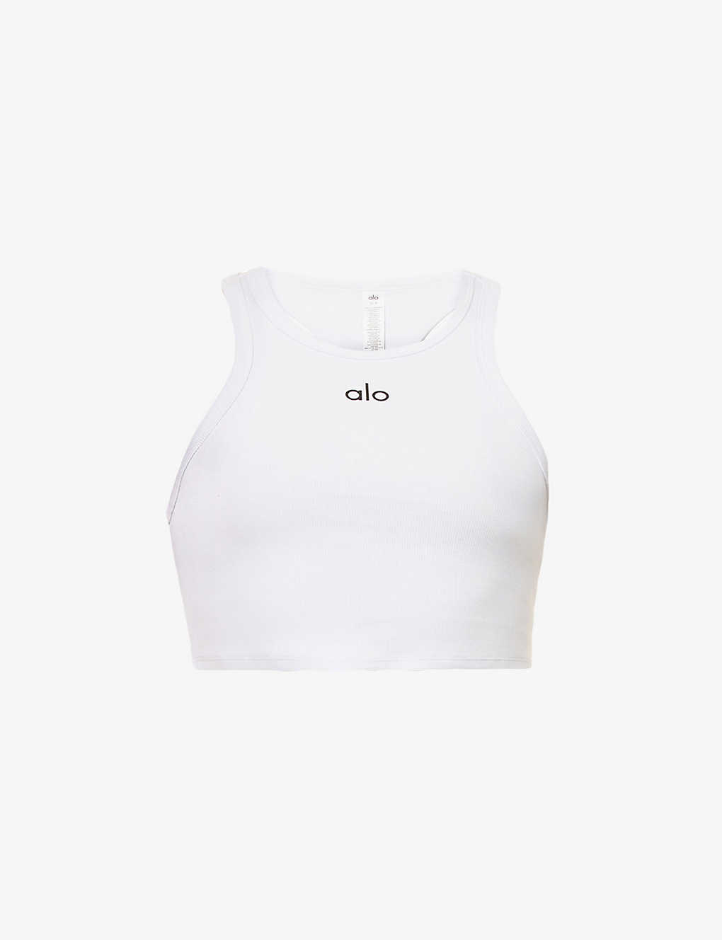 Shop Alo Yoga Womens White/black Aspire Brand-print Stretch-cotton Tank Top