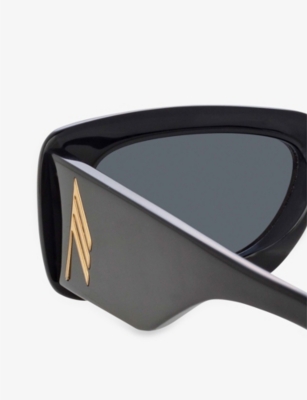 Shop Audio-technica Linda Farrow Women's Black The Attico X Mini Marfa Rectangular-frame Acetate Sunglasses