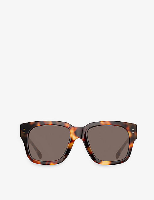 LINDA FARROW: Amber tortoiseshell square-frame acetate sunglasses