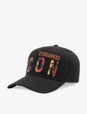 Dsquared2 Mens Black Icon Logo-print Distressed Cotton-twill Cap