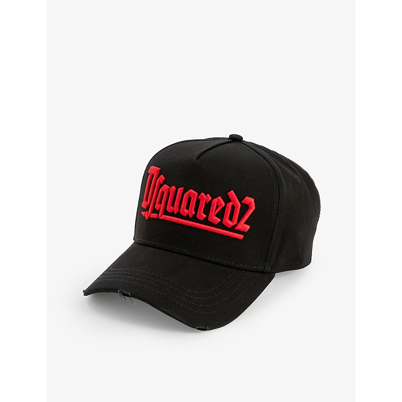 Dsquared2 Acc Mens Black Red Logo-embroidered Cotton-twill Cap