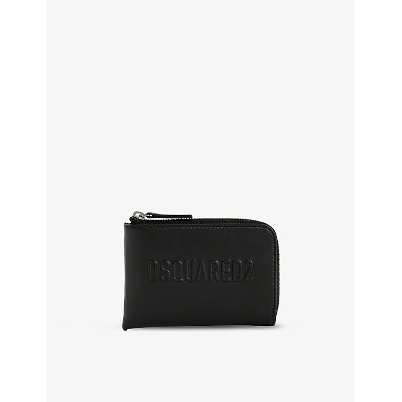 Dsquared2 Acc Mens Black Logo-embossed Leather Coin Wallet