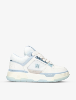 Shop Amiri Mens White/navy Ma-1 Leather And Mesh Low-top Trainers