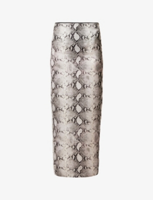 16 ARLINGTON: Olwyn snake-print satin maxi skirt