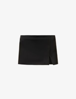 16arlington Minerva Satin Mini Skirt In Black Satin