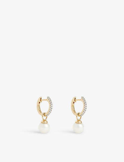 MATEO: Drop 14ct yellow-gold, 0.26ct diamond and pearl earrings