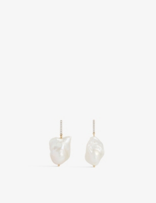 MATEO: Baroque 14ct yellow-gold, pearl and diamond drop earrings