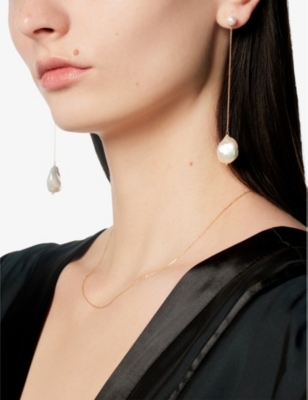 MATEO: Baroque 14ct yellow-gold and double-pearl drop earrings