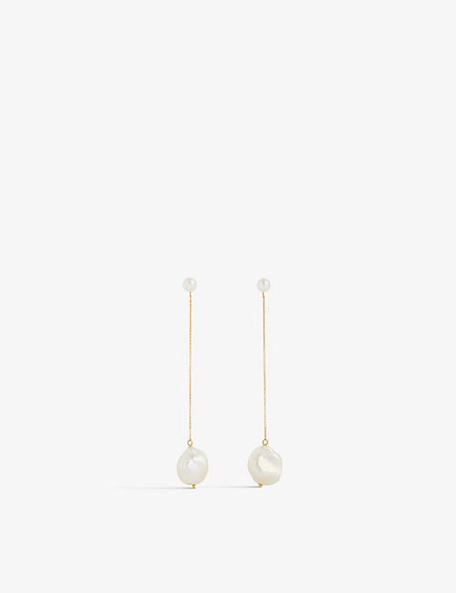MATEO: Baroque 14ct yellow-gold and double-pearl drop earrings