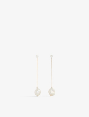 MATEO: Baroque 14ct yellow-gold and double-pearl drop earrings