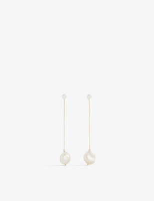 Mateo Womens 14k Yellow Gold Baroque 14ct Yellow-gold And Double-pearl Drop Earrings